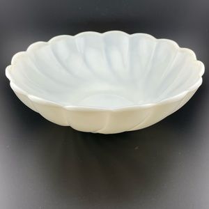 Vintage Milk Glass Serving Bowl in Alpine White and Swirl Pattern by Hazel Atlas